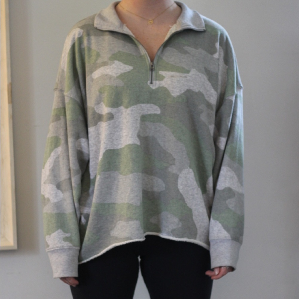 Oversized camo print quarter zip sweatshirt